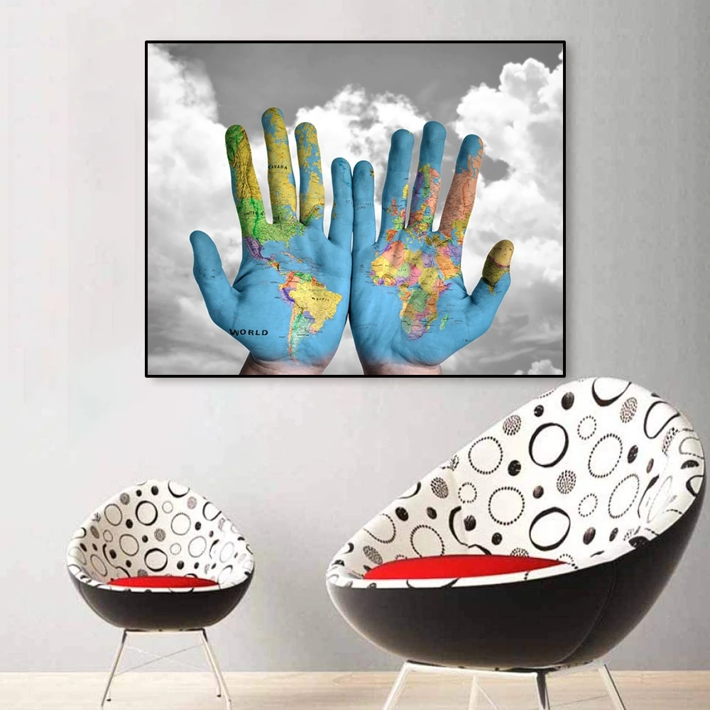 

World map creative canvas painting wall art modern classic home decoration posters and prints living room office decor mural