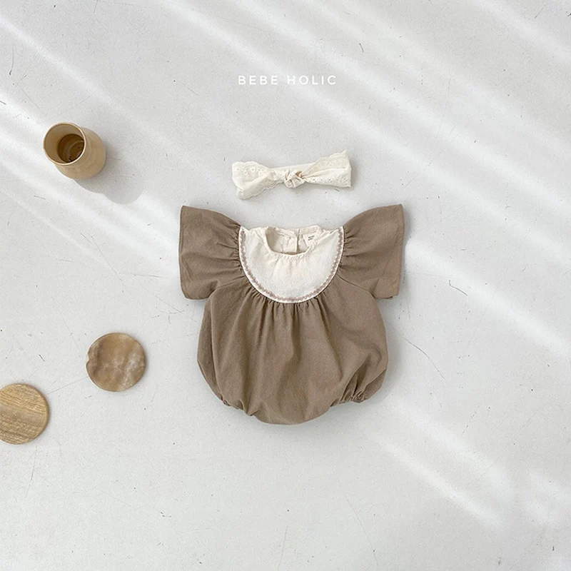 2 шт. детский хлопковый комбинезон с рукавами-фонариками и повязкой на голову |