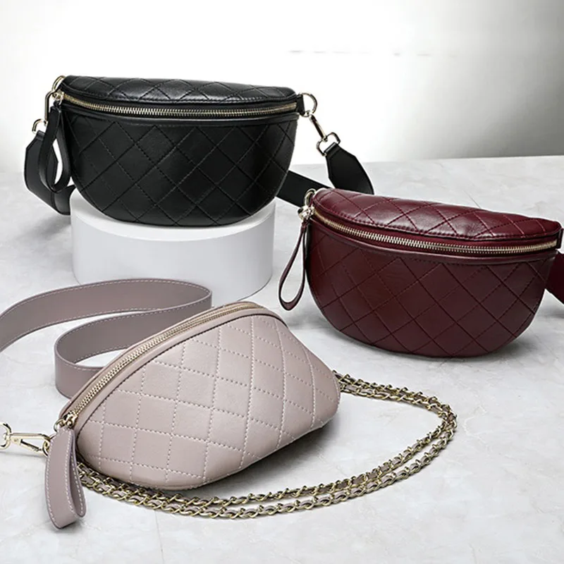 

Female Bag Women's Shoulder Bag 3 Colors Thick Strap Golden Chain Zipper Trendy Fashion Be All-Match Elegant Birthday Gift