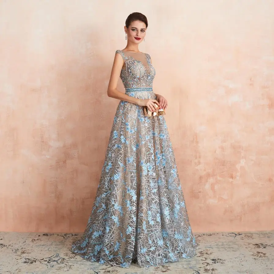 champagne blue Кружевные Длинные Выпускные платья арабское вечернее платье для женщин Vestidos De Noche Elegantes Дубай накидки для официальных мероприятий - Цвет: champagne blue