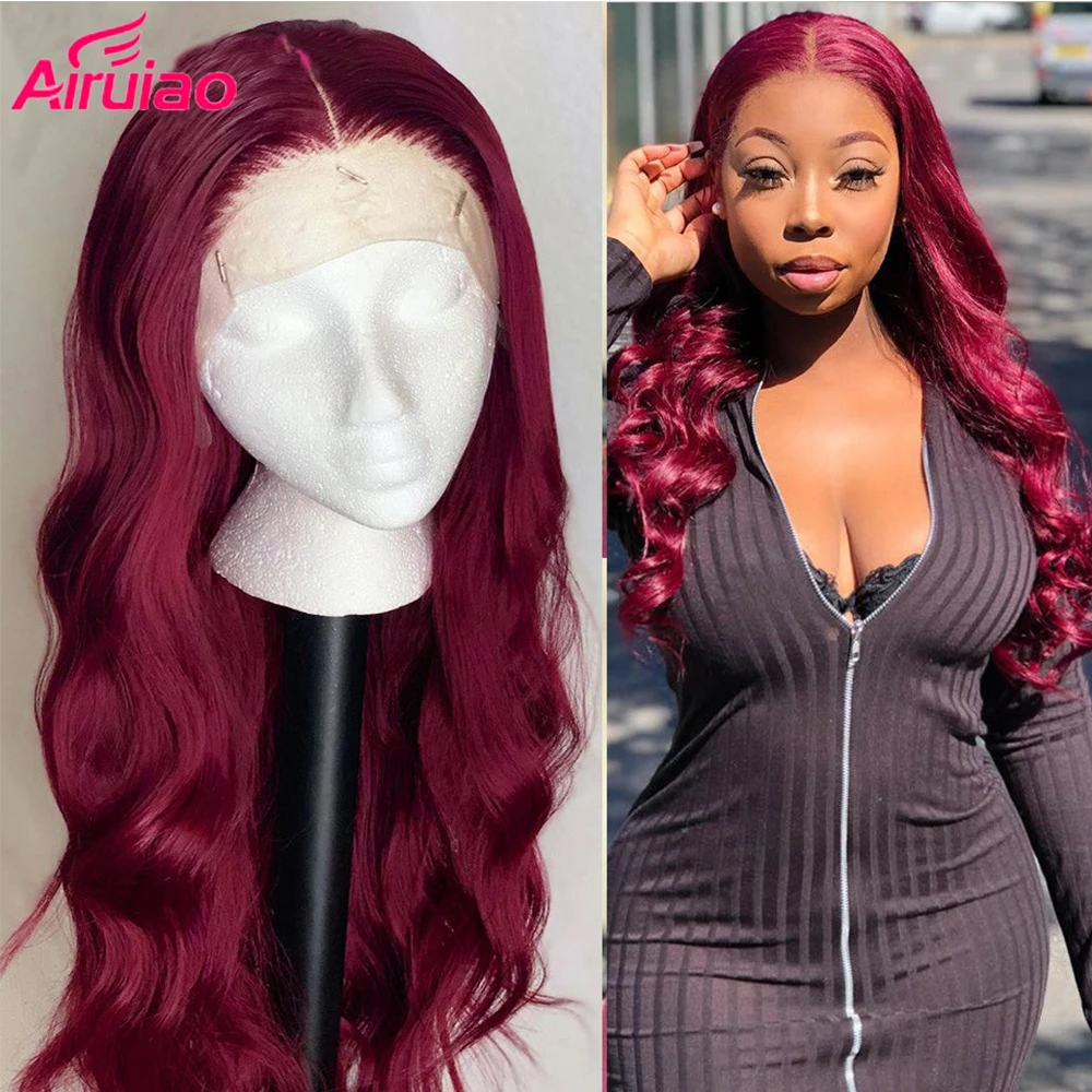 

99j Color Burgundy Body Wave HD Transparent Lace Frontal Wig For Black Women Human Hair Full Pre Plucked Remy Brazilian Glueless