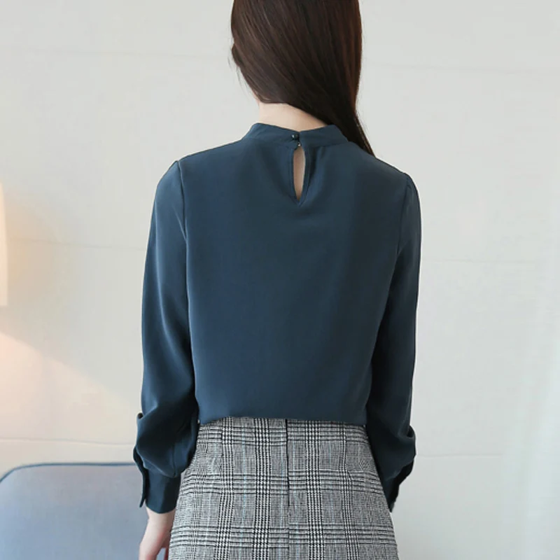 2019 модные офисные женские блузки рубашки с длинным рукавом Шифоновая женская