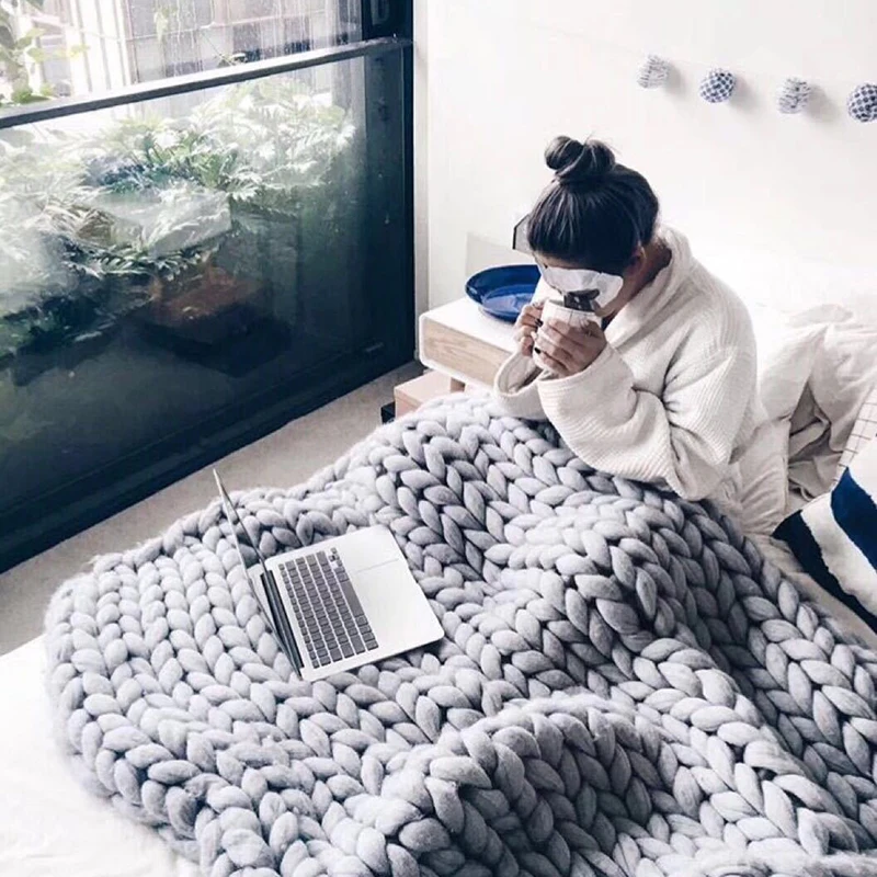 Одеяло массивное трикотажное из хлопковой пряжи одеяло для взрослых на кровати