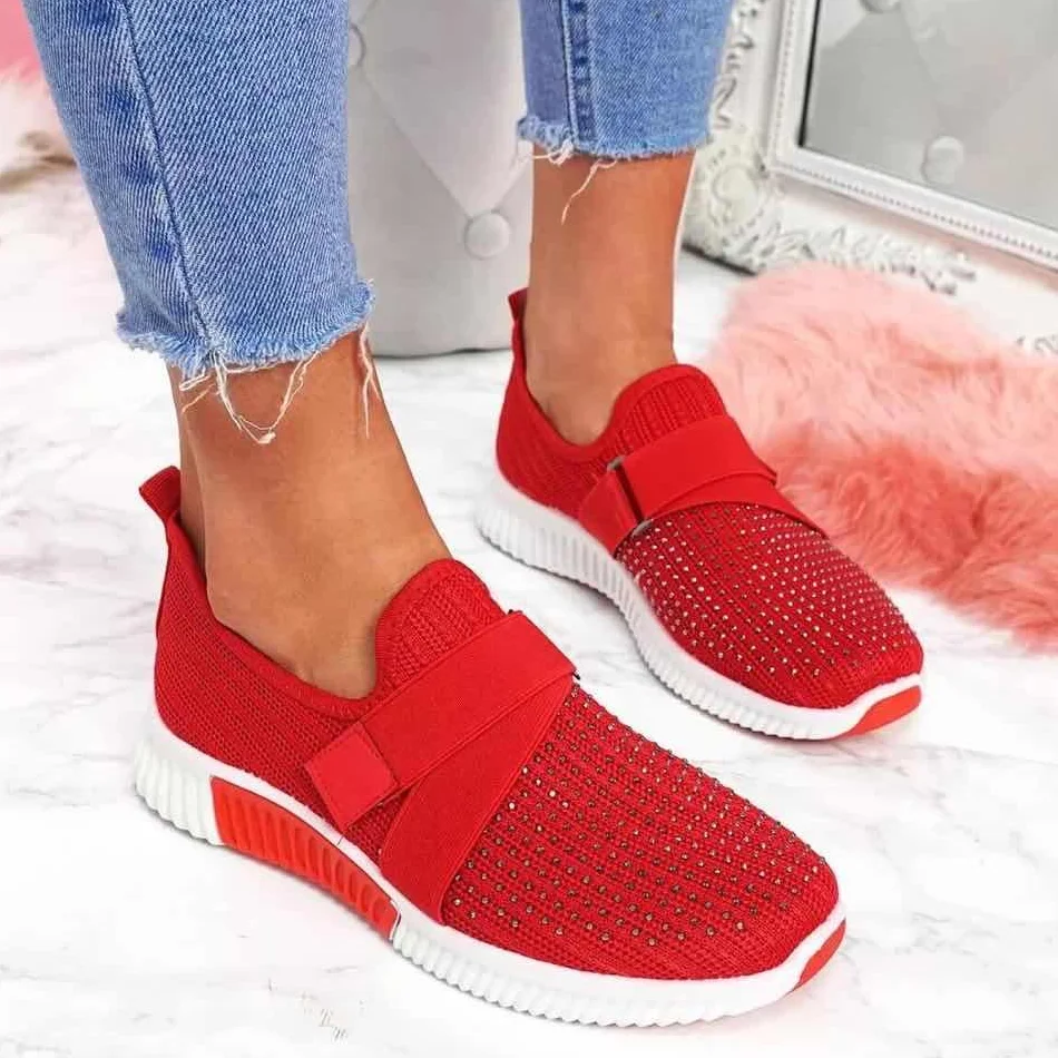 

Women Casual Shoes Spring Crystal Solid Female Mesh Sneakers Casual Flat Shoes Women Flats Ladies Sport Shoes White