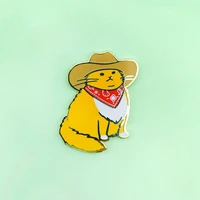 cute unique cowboy hat cat hard enamel pin fashion cartoons animal west small cats gold brooch badge christmas jewelry gift
