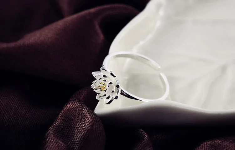 Женские открытые кольца в виде цветка лотоса серебряные ювелирные украшения