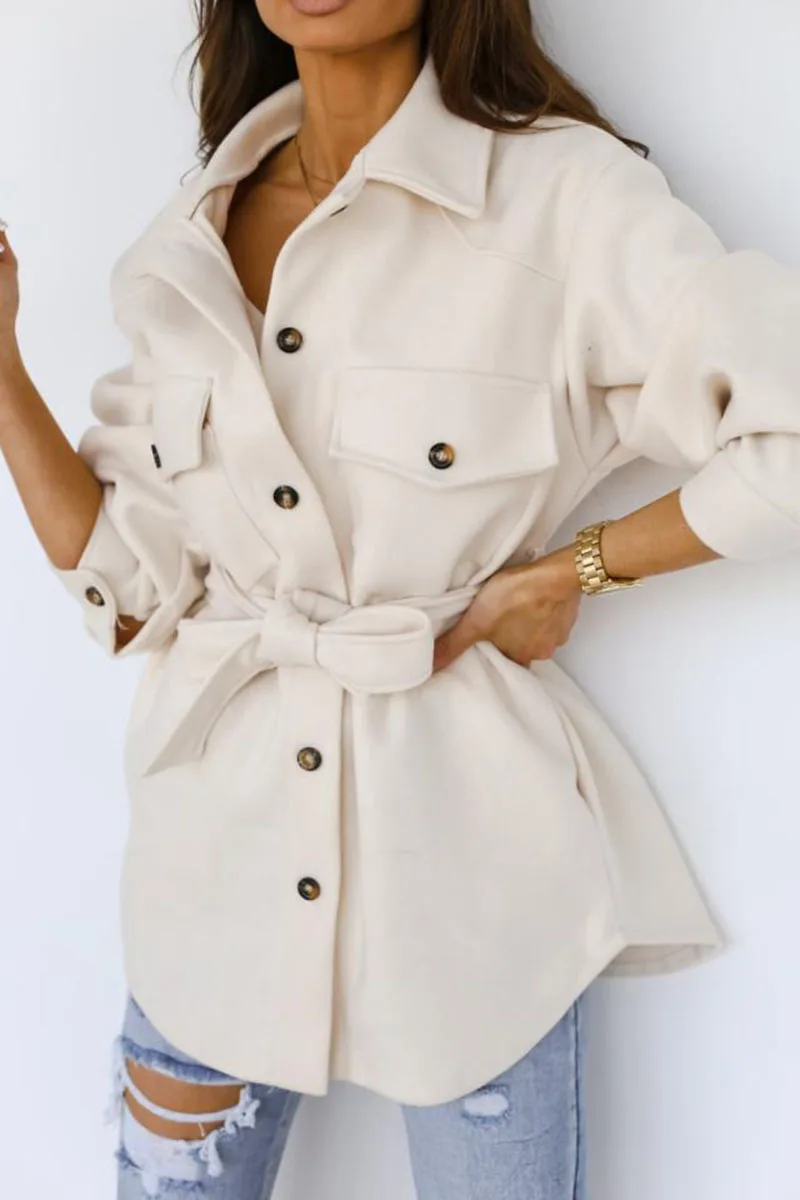 

2021 Autumn And Winter New Products Ladies Fashion Casual Bandage Woolen Coat Mid-Length Outwear Y640