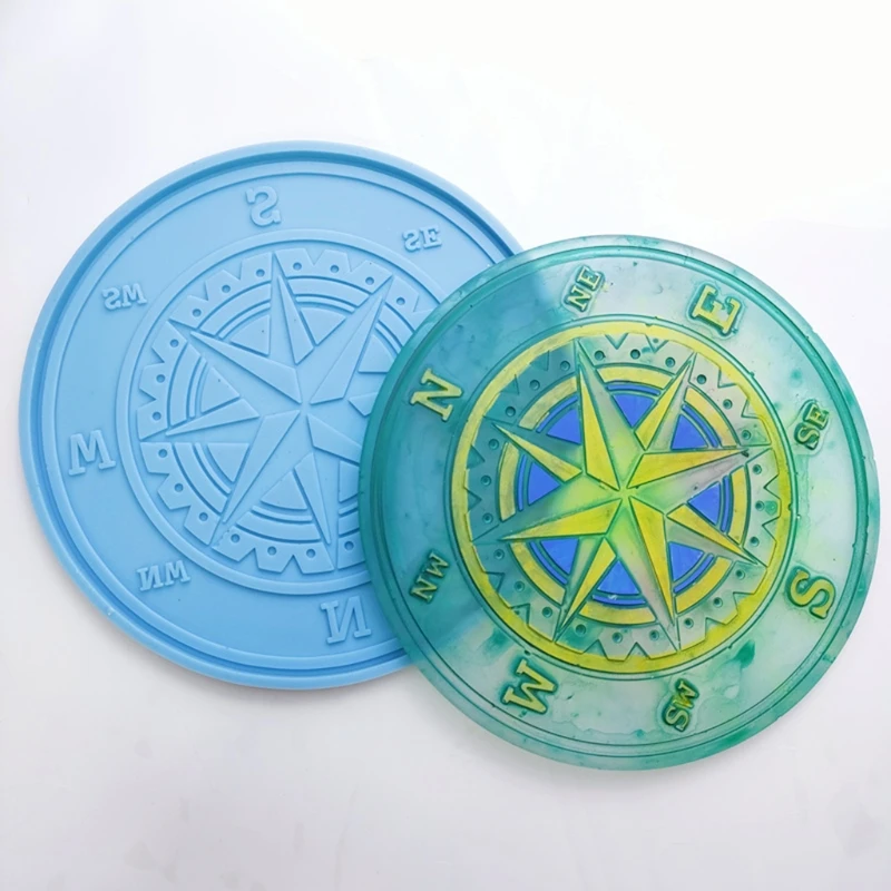 

L5YA Silicone Mold Compass Cushion Resin Tray Mold Round-shaped Epoxy Resin Mold