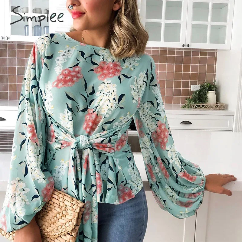 Simplee Повседневная блуза с длинным рукавом и цветочным принтом женская элегантная