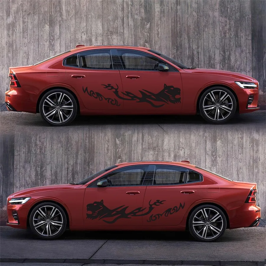 

2Pcs Black Cheetah Style Car Side Door Body Sticker Graphics Decal Waterproof