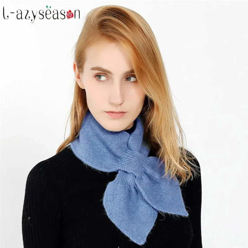 Новинка 2019 Зимний мини шарф для женщин Одноцветный теплый галстук с бантом шарфы