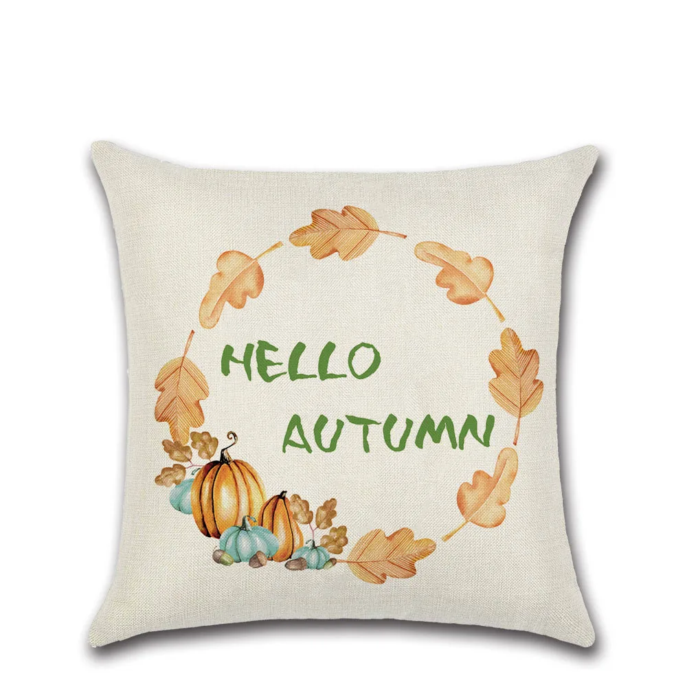 

Thanksgiving Day Fall Linen Cushion Cover Decorative Bicycle Pumpkin Pillowcase 45*45cm Flower Throw Pillow Case