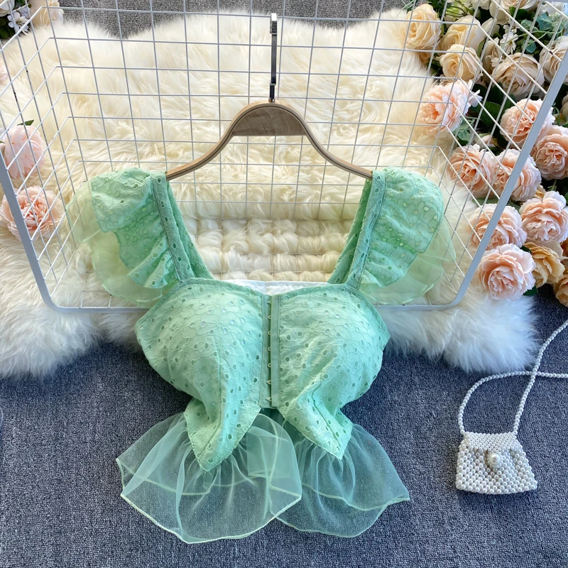 

Женское ажурное нижнее белье, ажурный топ на бретельках, соблазнительное нижнее белье с сетчатой вставкой, модель C196 на лето, 2021