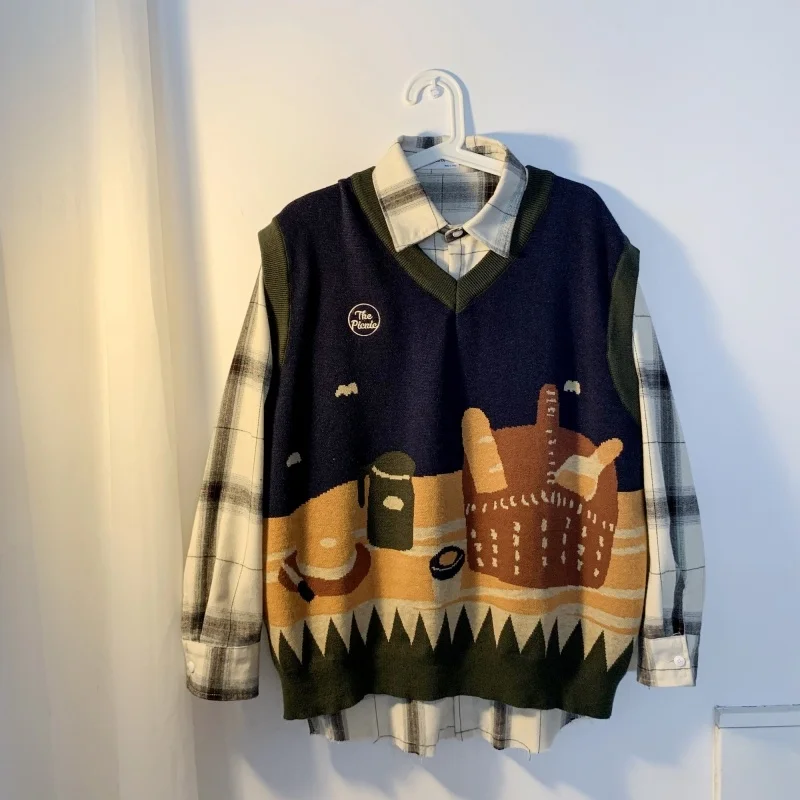 

Fall 2021 V-neck Sleeveless Sweater Vest Men's Loose Knit Sweater Couple Wearing Sweater