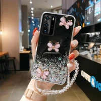luxury cute bling glitter lanyard silicone phone case for huawei p40 p30 p20 p10 lite pro mate 40 30 20 ultra thin strap cover