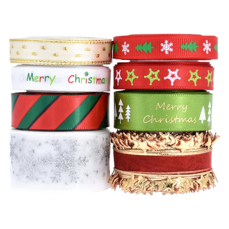 

C6UD DIY Christmas Decoration 8 Patterns Ribbon Grosgrain Ribbon For Craft Supplies Sewing Accessories 10/15/25mm Width