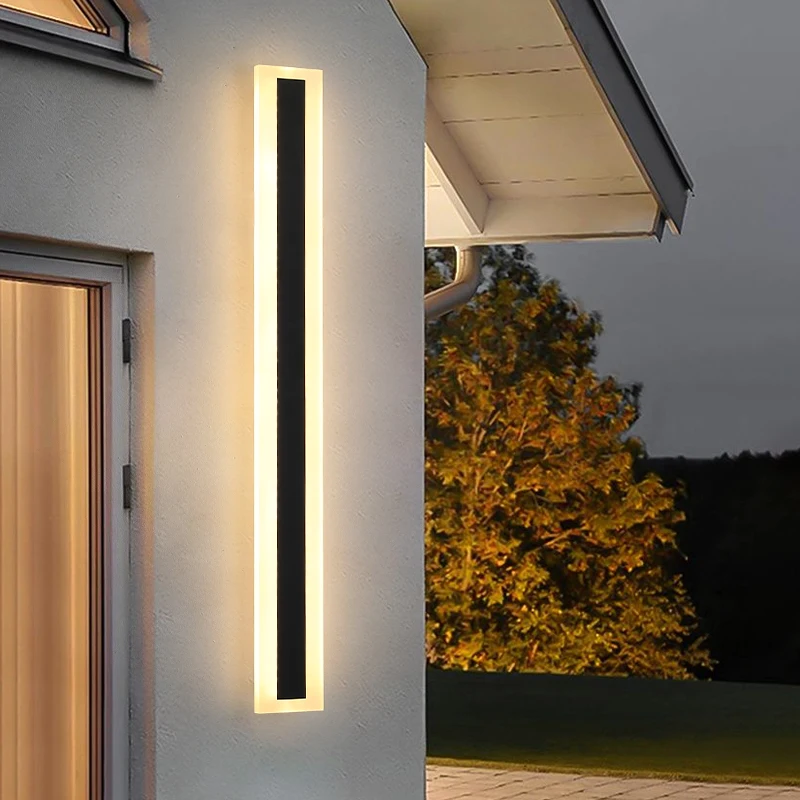 Long Black Nordic Wall Lamp Outside Retro Simple Wall Scone Minimalist LED Garden Porch Light IP54 Waterproof Outdoor Lighting