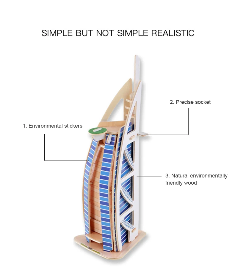 

Easy To Assemble Classic Famous Building Puzzle 3D Wooden Puzzle Jigsaw Architecture DIY Building Kids Educational Toy