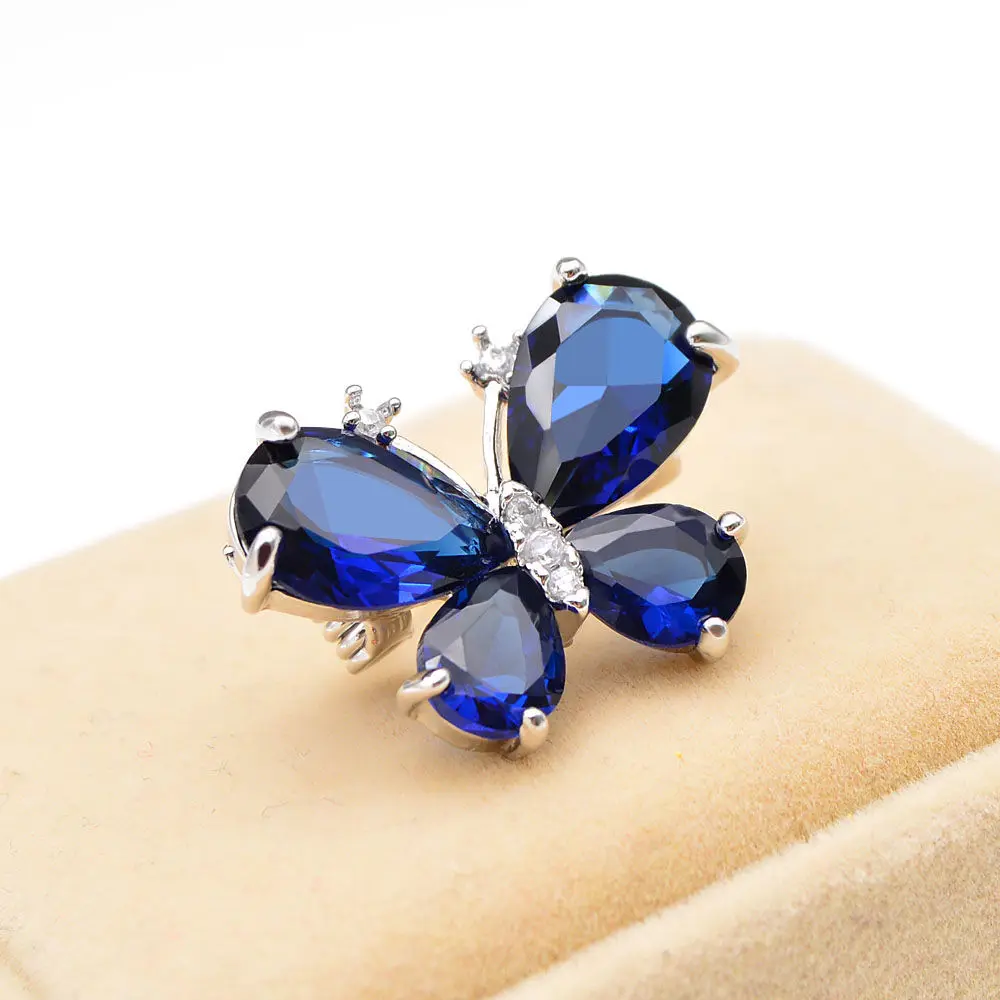 Новый Стиль Синий Циркон бриллиант бабочка булавка для воротника в форме модная
