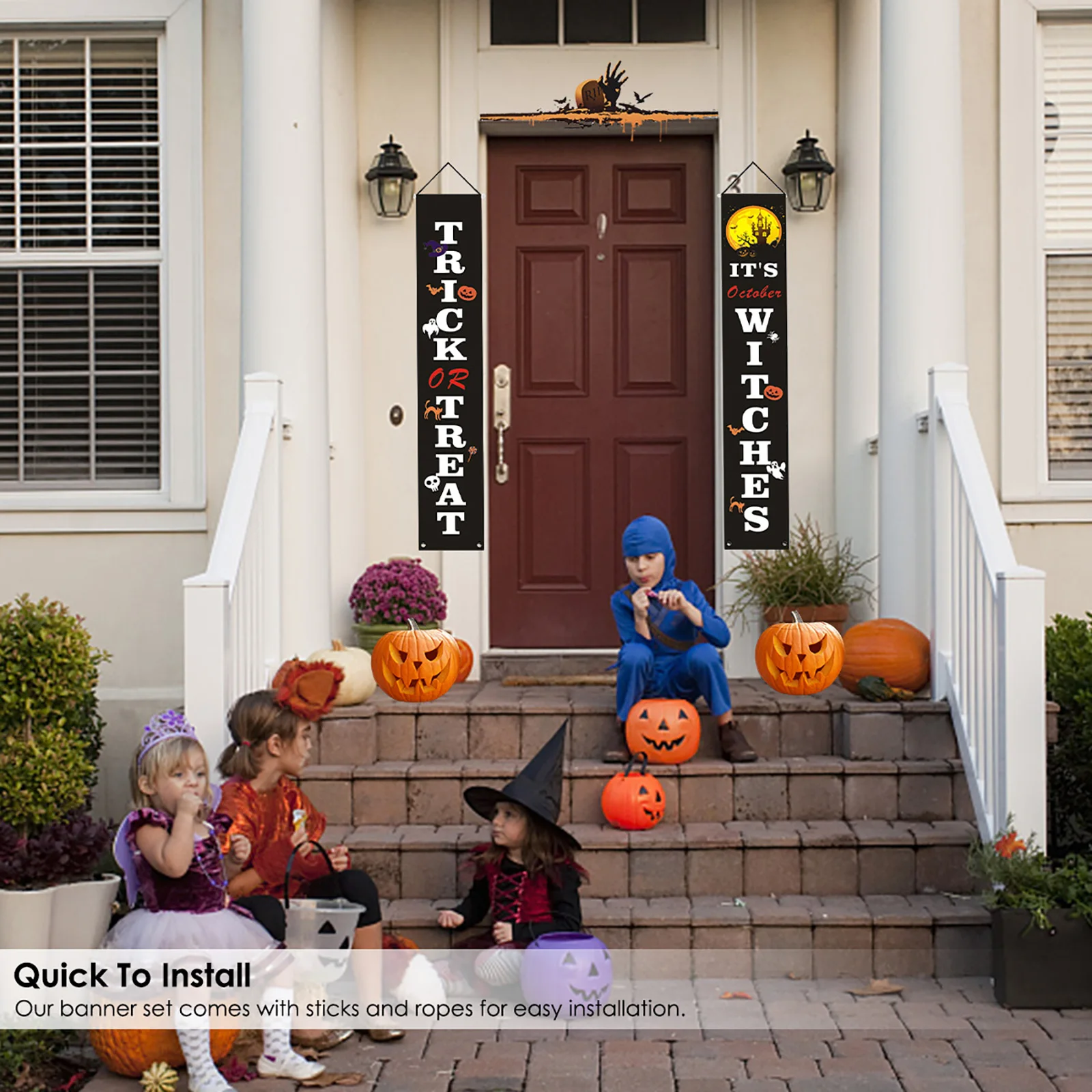 

Halloween Banners Outdoor Indoor Trick or Treat Halloween Decoration Hanging Porch Sign for Home Holiday Party Decor