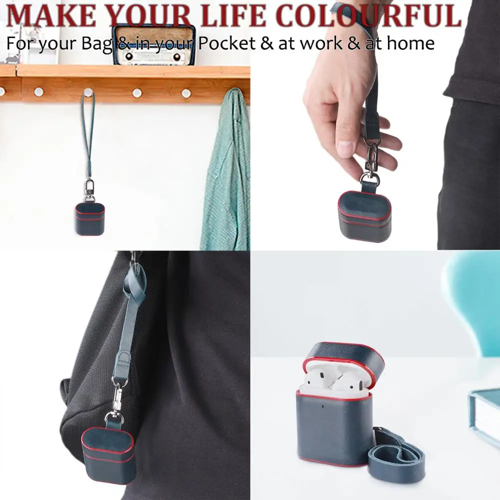 

Luxury Genuine Leather Earphone Case for Airpods Coque Funda Capa for Airpods Accessories Leather Earphone Cover with Lanyard