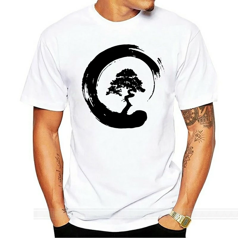 

La Maxpa Humor zen bonsai tree japanese yin yang temple men t shirt cartoon summer regular t-shirt Crew Neck regular tshirt