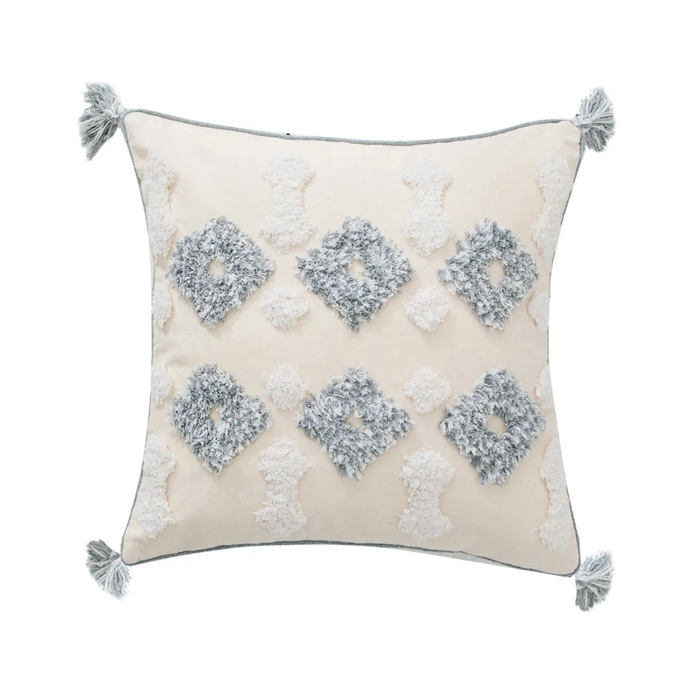 Tasseled Cushion Covers Embroidered Decorative Square Pillow Case Pillowcases Hand-woven Cotton Embroidery With Invisible Zipper | Дом и сад
