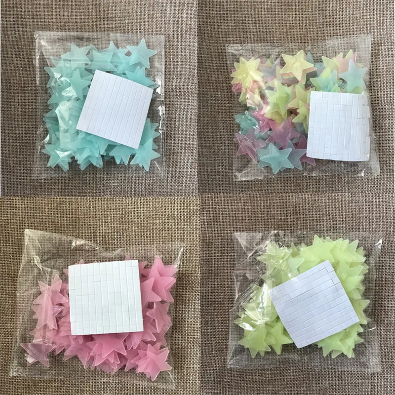 

100PCS/Bag Glow In The Dark 3D Fluorescent Stars Stickers Light Up Luminous Toys For Kid Baby Bedroom Decor Xmas Birthday Gifts