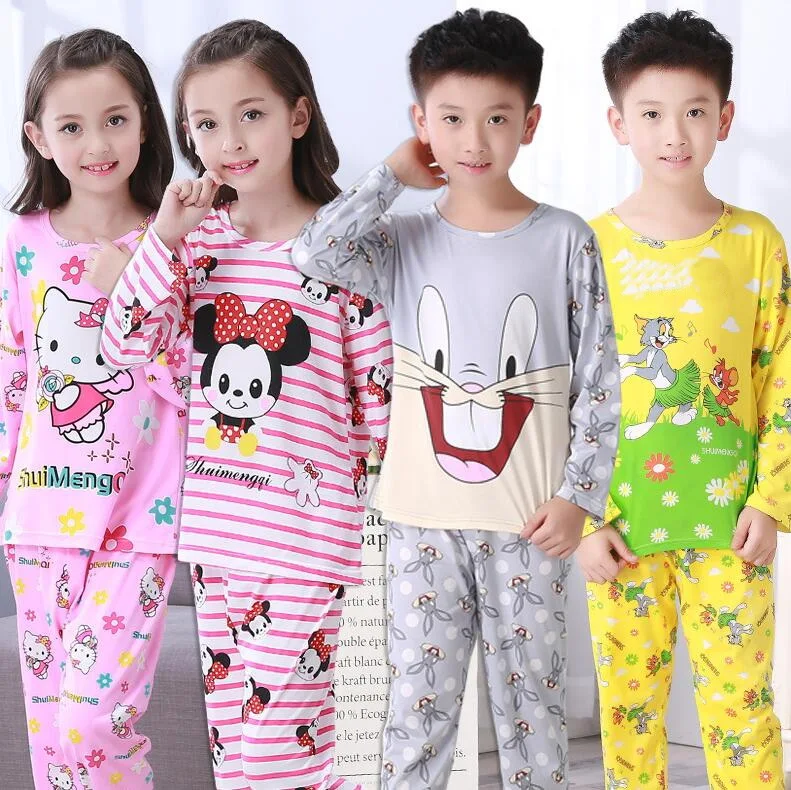 Осенний детский пижамный комплект с длинным рукавом хлопковый Детский костюм