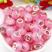 10 pcs pink color faceted big hole european beads fit pandora bracelet bangle women diy key chain cord for jewelry making gift