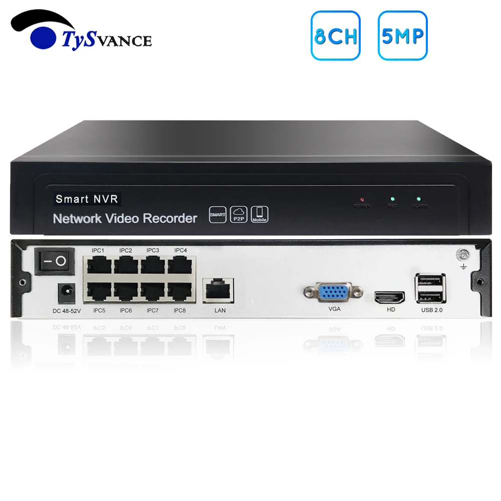 TySvance 8ch POE 5MP NVR H.265 сеть NVR видео Регистраторы до 16ch 1 HDD 24/7 записывающая IP камера Onvif 2,6 P2P Системы