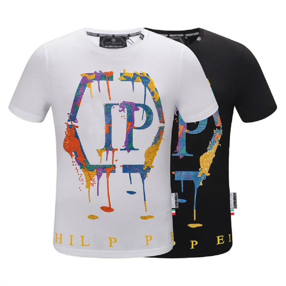 

Plein Brand Tshirt Men 100% Cotton Graffiti T-shirt Summer Wear Casual Round Neck Short Sleeve Tees Hip Hop Tops Men Clothing