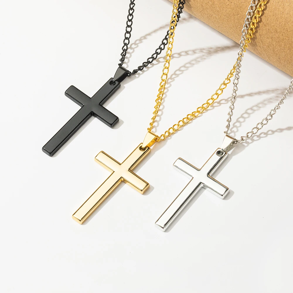 

Fashion Charm New Cross Long Necklaces Pendants For Women Men Stainless Steel Prayer Gold Chain Necklace Jewelry Gift Wholesale