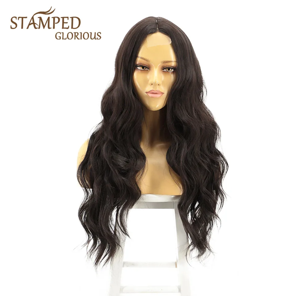 

Штампованные славных 26 дюймов естественная волна парик длинный парик черные волосы термостойкие волокна синтетические парики для черноко...