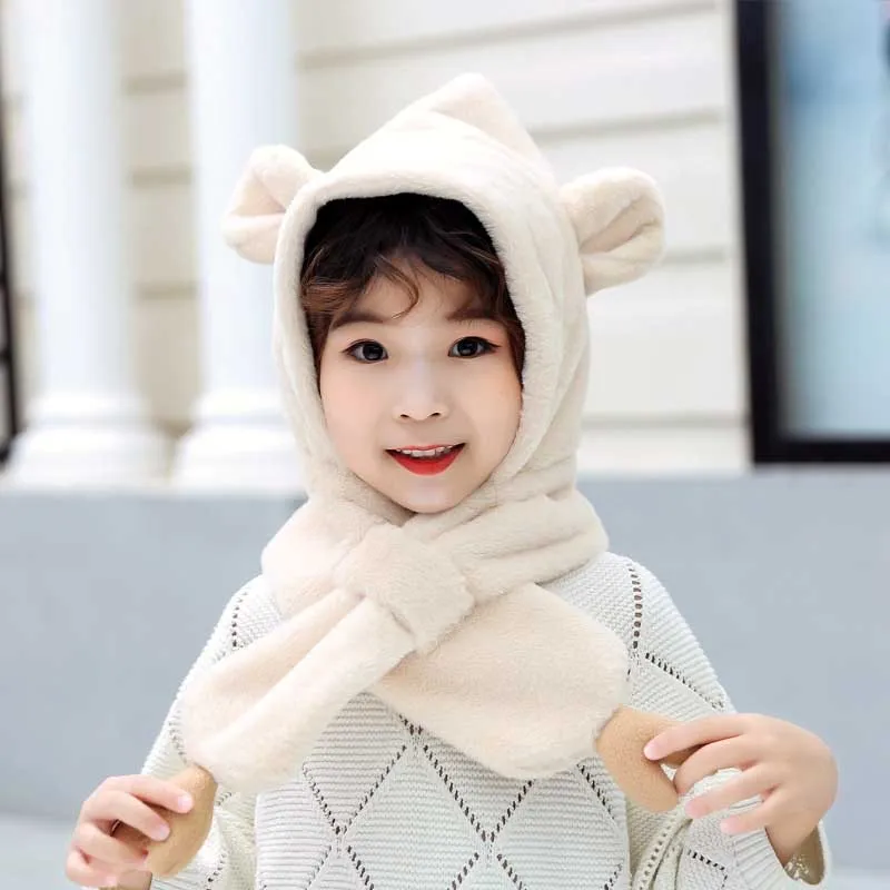 2 в 1 осенне зимний Розовый Серый Белый шейный платок для девочек с шапкой Детский