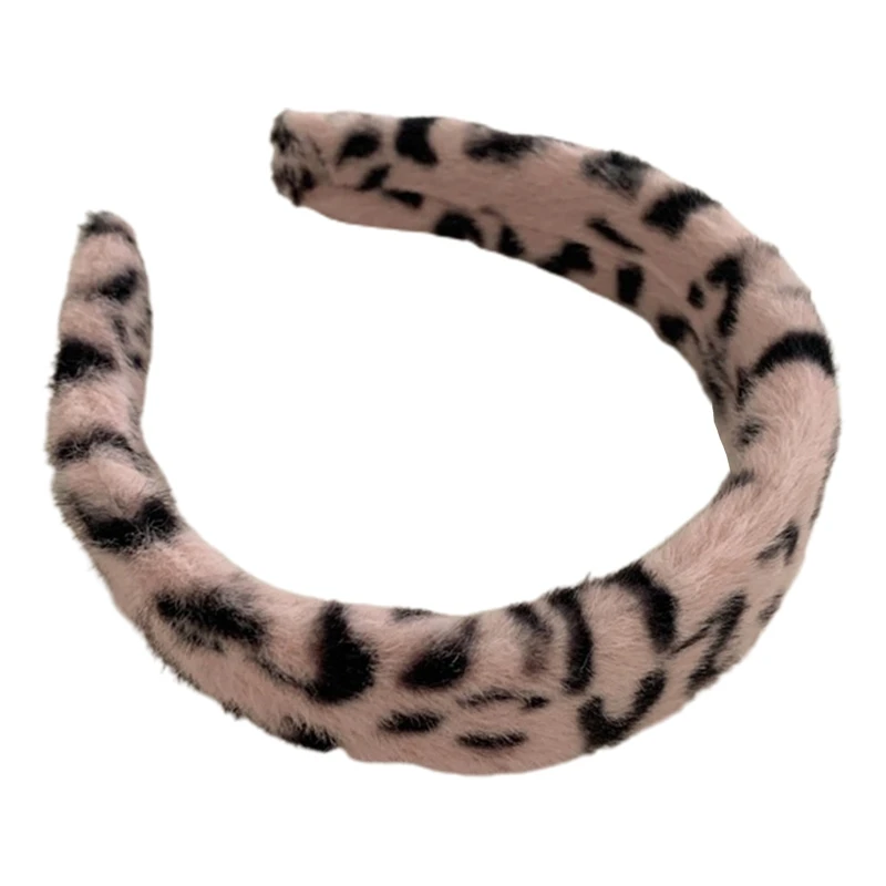 

Women Retro Multicolor Leopard Printed Headband Winter Autumn Thicken Fuzzy Plush Wide Hair Hoop Makeup Wash Face Turban