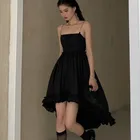 Новинка лета 2021, черное модное платье с асимметричными оборками, винтажное женское сексуальное облегающее платье без бретелек