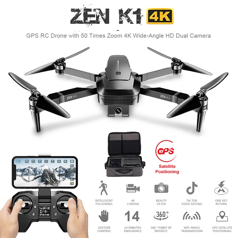 Visuo ZEN K1 GPS RC Drone с 50-кратным зумом 4K Широкоугольный HD Двойная камера 5G Wi-Fi FPV Бесщеточный мотор Полет 28 минут Дрон против F11
