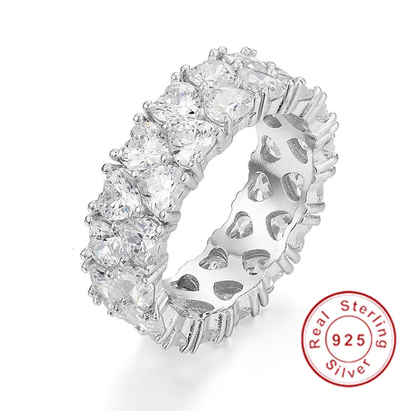 Модное блестящее кольцо из стерлингового серебра 925 пробы в форме сердца с