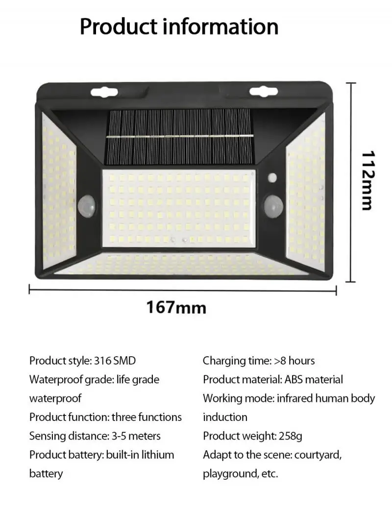 

4PCS 316 LED Solar Light Outdoor Solar Lamp PIR Motion Sensor Wall Light Waterproof Solar Sunlight Powered Garden Street Light