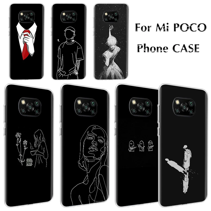 

Black or White Phone Case For Xiaomi POCO X3 NFC Cover X3Pro For PocoPhone F1 PocoM3 Soft TPU Pattern Customization Coque