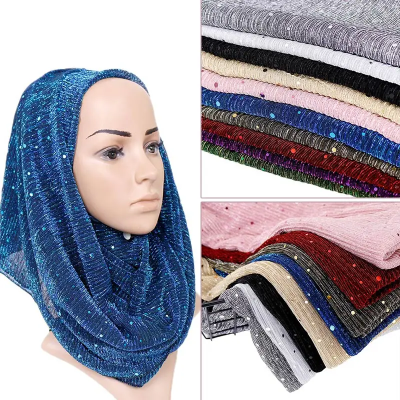 

Lurex Glitter Hijabs Scarf Women Muslim Hijab Polyester Shimmer Wrinkle Shawls Maxi Elastic Wraps Headband Islamic Scarves Scarf