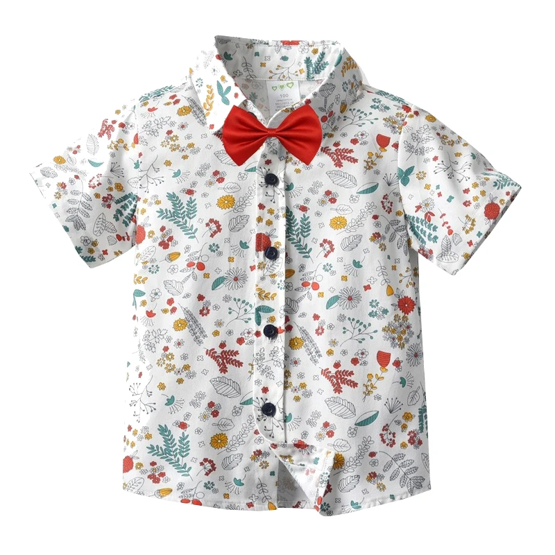 Children's Clothing Printing Boys Summer Clothes Short Sleeve Blouses Bow Tie Casual Shirt Blusas Bonitas Camiseta Bebe Verano