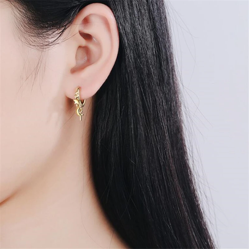

Sole Memory Mini Star Moon Zircon Shiny 925 Sterling Silver Fashion Female Dangle Earrings SEA779