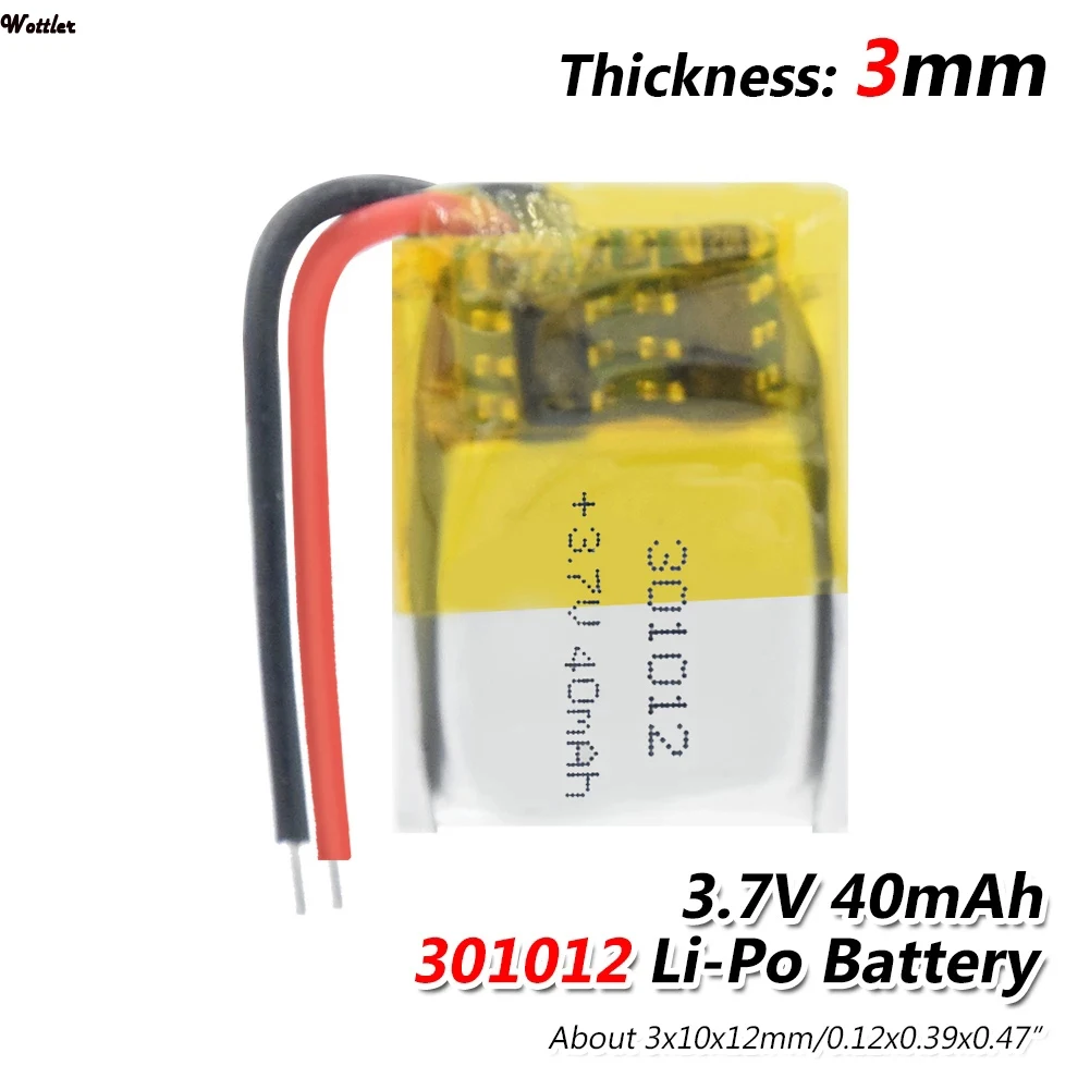 

2Pcs 40mAh 3.7V 301012 Lithium Polymer Rechargeable Battery For GPS MP3 MP4 PAD DVD Wireless Headphone Speaker