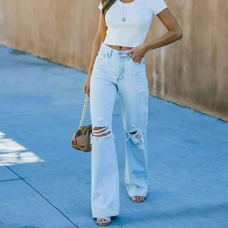 

2021 Newest Fashion Hot Selling Casual Trousers Mid-Waist Washed Women's Long Jeans Stylish Pants A277