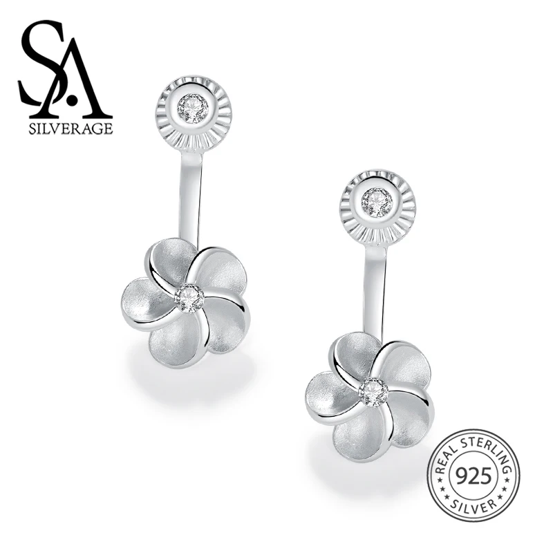 SA SILVERAGE AAA циркониевые серьги-кольца, модные ювелирные украшения для женщин стерлингового серебра 925 трендовые серьги-гвоздики серьги в виде цветка женские