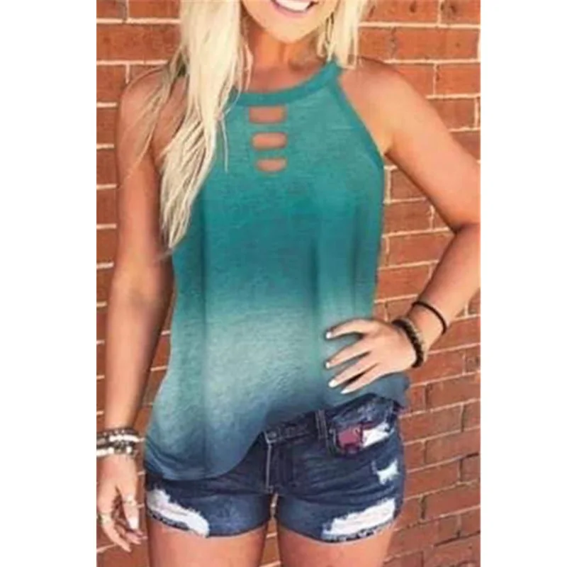 

2020 Spring And Summer New Women's Round Neck Tie-dye Leopard Print Tank Tops Women Vest Streetwear Wn*