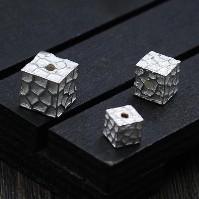 925 Sterling Silver Color Cubic Geometric Scattered Beads 6 8 10mm Charm Beads Fit Bracelets Jewelry Making Square Accessories