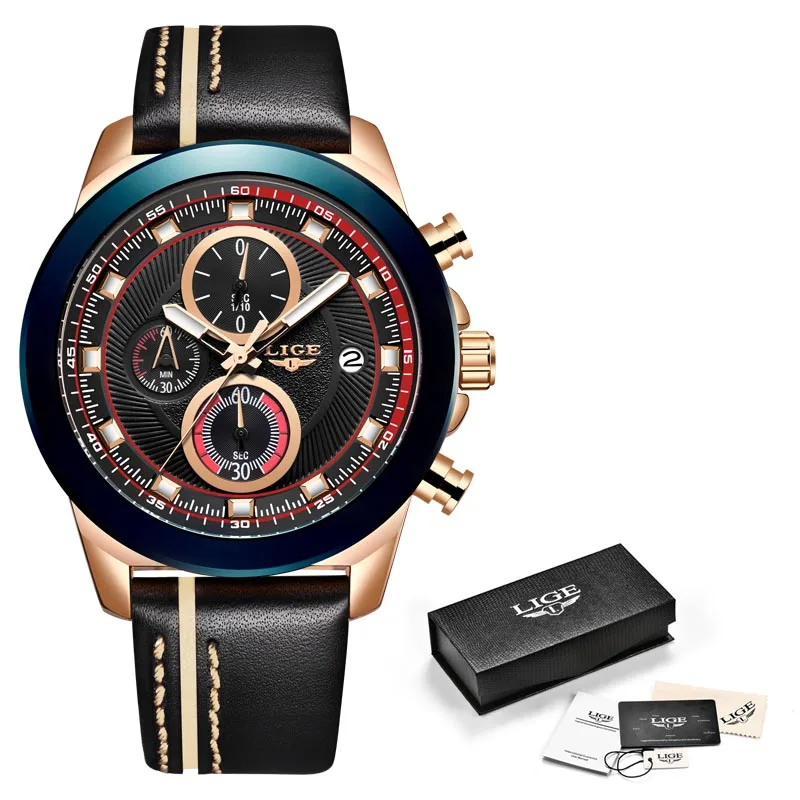 Rose gold blue L LIGE мужские часы Топ бренд класса люкс водонепроницаемые Модные часы кварцевые часы Мужские Спортивные Хронограф reloj hombre дропшиппинг - Цвет: Rose gold blue L